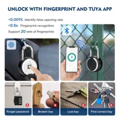 Tuya Smart Fingerprint Padlock Electronic Door Lock Bluetooth Smart Life App Remote Unlock Waterproof Security Protection