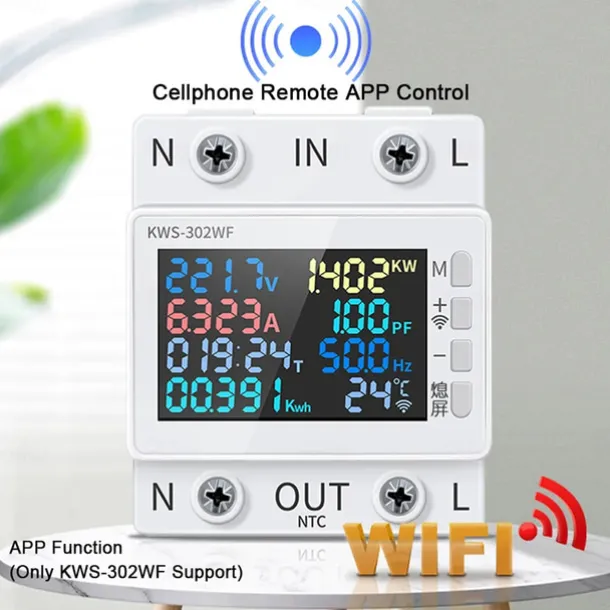 Tuya WiFi 8in1 Power Meter Color Screen 2P Multi-function AC Energy Meter Mobilephone Remotely APP Control 170-270V/63A