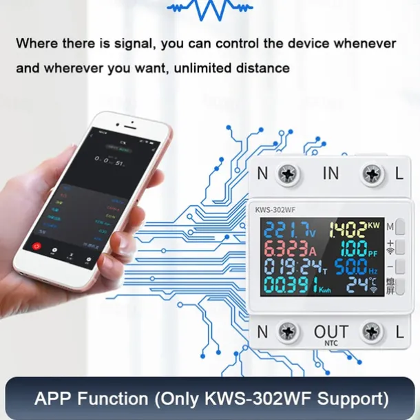 Tuya WiFi 8in1 Power Meter Color Screen 2P Multi-function AC Energy Meter Mobilephone Remotely APP Control 170-270V/63A