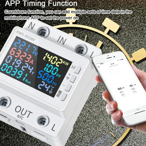 Tuya WiFi 8in1 Power Meter Color Screen 2P Multi-function AC Energy Meter Mobilephone Remotely APP Control 170-270V/63A