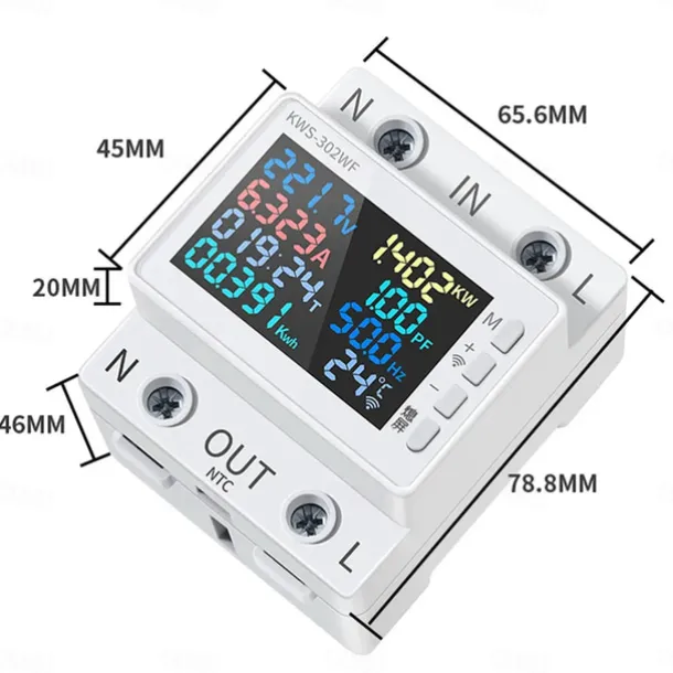 Tuya WiFi 8in1 Power Meter Color Screen 2P Multi-function AC Energy Meter Mobilephone Remotely APP Control 170-270V/63A