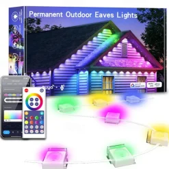 Tuya WiFi Outdoor Waterproof Eaves String Light, Permanent Light 15M 30LEDs/30M 60LEDs 45M 90LEDs Colorful String Lights for Courtyard, Lawn, Garden, Christmas, Halloween, Wedding, Festival