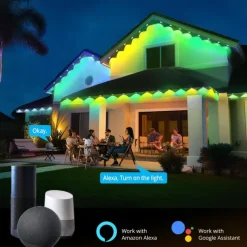Tuya WiFi Outdoor Waterproof Eaves String Light, Permanent Light 15M 30LEDs/30M 60LEDs 45M 90LEDs Colorful String Lights for Courtyard, Lawn, Garden, Christmas, Halloween, Wedding, Festival