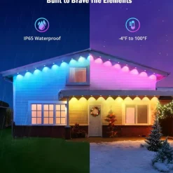 Tuya WiFi Outdoor Waterproof Eaves String Light, Permanent Light 15M 30LEDs/30M 60LEDs 45M 90LEDs Colorful String Lights for Courtyard, Lawn, Garden, Christmas, Halloween, Wedding, Festival