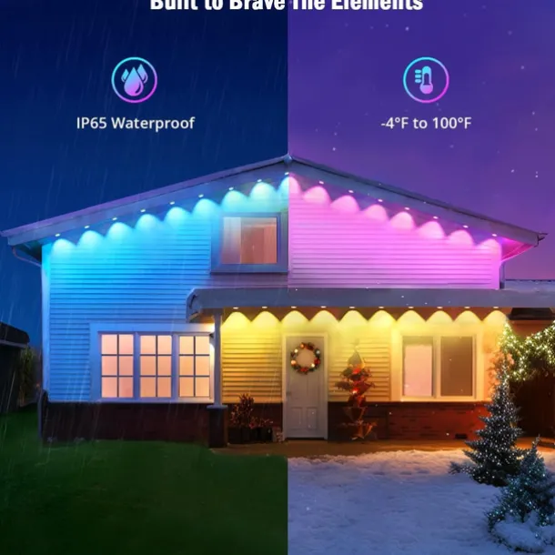 Tuya WiFi Outdoor Waterproof Eaves String Light, Permanent Light 15M 30LEDs/30M 60LEDs 45M 90LEDs Colorful String Lights for Courtyard, Lawn, Garden, Christmas, Halloween, Wedding, Festival