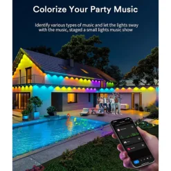 Tuya WiFi Outdoor Waterproof Eaves String Light, Permanent Light 15M 30LEDs/30M 60LEDs 45M 90LEDs Colorful String Lights for Courtyard, Lawn, Garden, Christmas, Halloween, Wedding, Festival