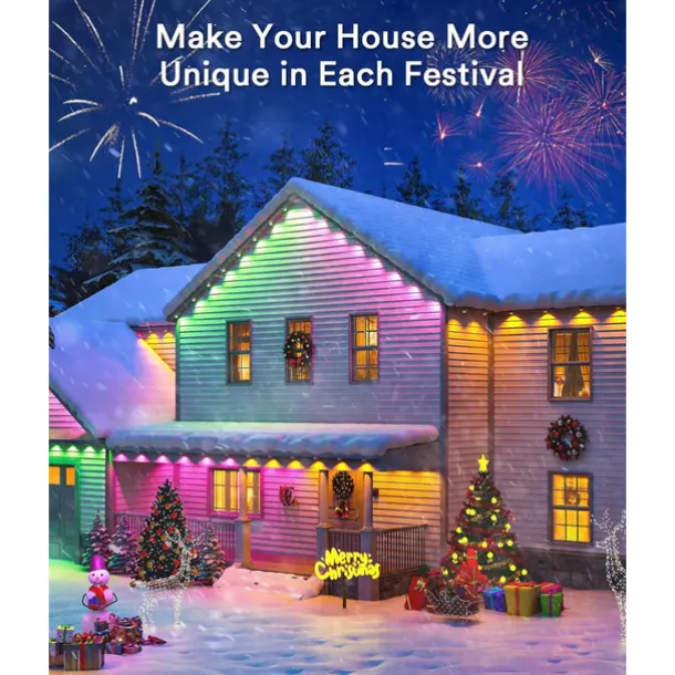 Tuya WiFi Outdoor Waterproof Eaves String Light, Permanent Light 15M 30LEDs/30M 60LEDs 45M 90LEDs Colorful String Lights for Courtyard, Lawn, Garden, Christmas, Halloween, Wedding, Festival