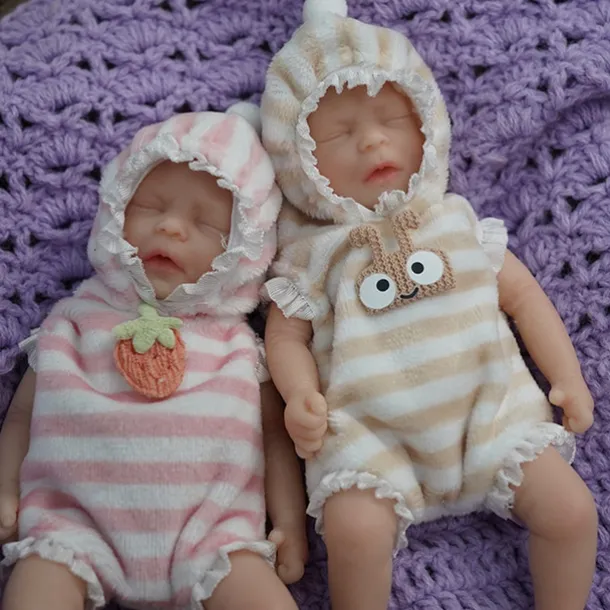 Twin Miniature Lifelike Reborn Baby Dolls Handcrafted Silicone Surprise Accessories Included for Children Ages 3-6 Years - Realistic Newborn Baby Doll Set