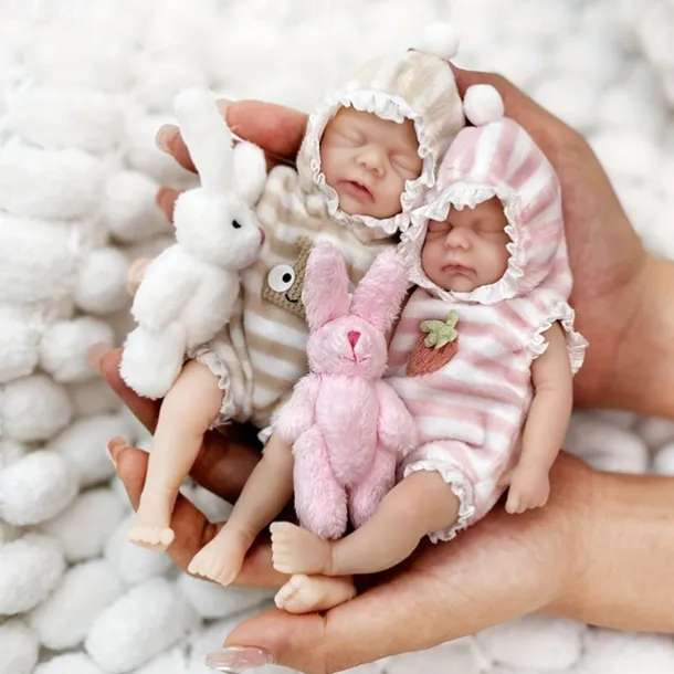 Twin Miniature Lifelike Reborn Baby Dolls Handcrafted Silicone Surprise Accessories Included for Children Ages 3-6 Years - Realistic Newborn Baby Doll Set