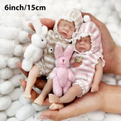 Twin Miniature Lifelike Reborn Baby Dolls Handcrafted Silicone Surprise Accessories Included for Children Ages 3-6 Years - Realistic Newborn Baby Doll Set