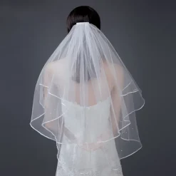 Two Layers Short Bridal Veil With Comb Ribbon Edge White Ivory Bride Wedding Accessories dress to impress