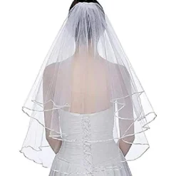 Two Layers Short Bridal Veil With Comb Ribbon Edge White Ivory Bride Wedding Accessories dress to impress