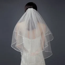 Two Layers Short Bridal Veil With Comb Ribbon Edge White Ivory Bride Wedding Accessories dress to impress