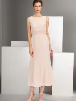 Two Piece A-Line Dress Sets Mother of the Bride Dress Elegant Crew Neck Ankle Length Chiffon Long Sleeve Jacket Dresses with Lace Embroidery