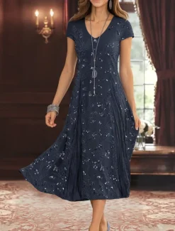 Two Piece A-Line Mother of the Bride Dress Elegant Simple Luxurious V Neck Tea Length Midi Length Beaded Lace Chiffon with Stretch Crepe Jacket