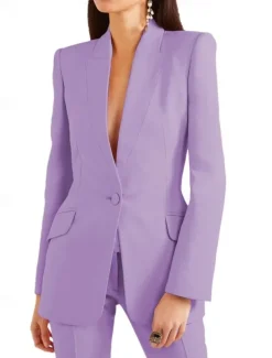 Two Piece Blazer Pantsuit Mother of the Bride Elegant Vintage Minimalist Lapel Floor Length Stretch Fabric Long Sleeve with Buttons