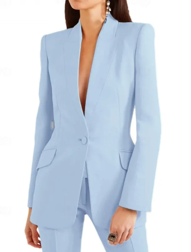 Two Piece Blazer Pantsuit Mother of the Bride Elegant Vintage Minimalist Lapel Floor Length Stretch Fabric Long Sleeve with Buttons