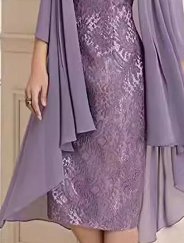 Two Piece Dress Sets Mother of the Bride Dress Elegant Simple Sweetheart Knee Length 3/4 Length Sleeve with Solid Color