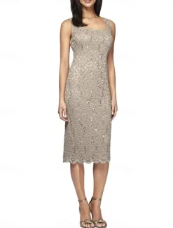 Two Piece Dress Sets Mother of the Bride Dress Elegant Square Neck Knee Length Lace 3/4 Length Sleeve with Lace