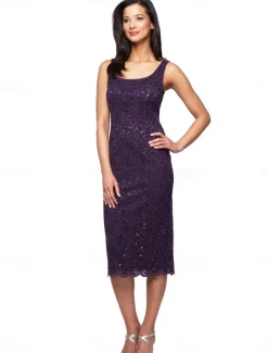 Two Piece Dress Sets Mother of the Bride Dress Elegant Square Neck Knee Length Lace 3/4 Length Sleeve with Lace