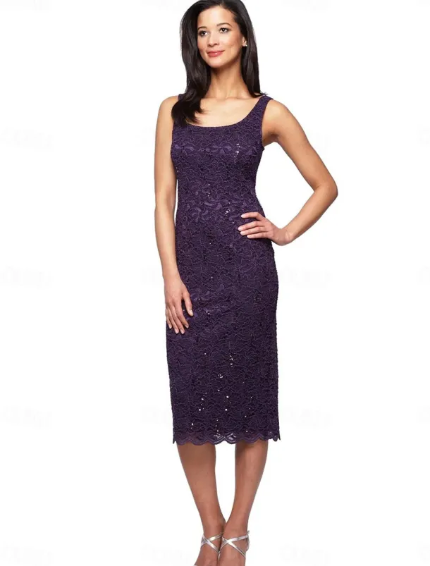 Two Piece Dress Sets Mother of the Bride Dress Elegant Square Neck Knee Length Lace 3/4 Length Sleeve with Lace