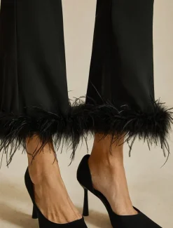 Two Piece Jumpsuit / Pantsuit Pantsuit Stretch Crepe Mother of the Bride Blazer Suit Elegant Simple Satin V Neck Peak Lapel Ankle Length Long Sleeve with Feather