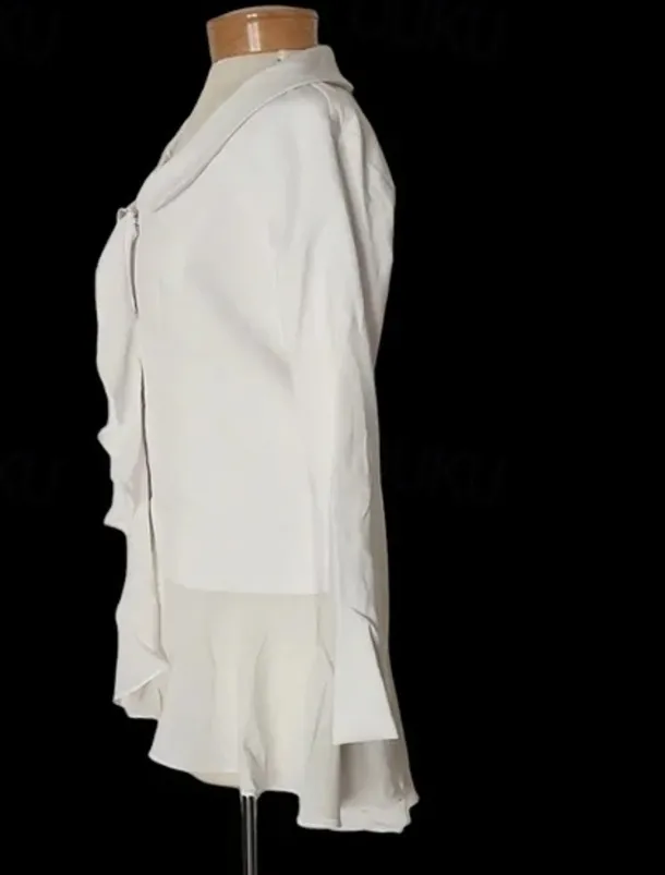 Two Piece Jumpsuit / Pantsuit Mother of the Bride Wedding Guest Elegant Plus Size V Neck Floor Length Chiffon Long Sleeve with Ruffles free custom size