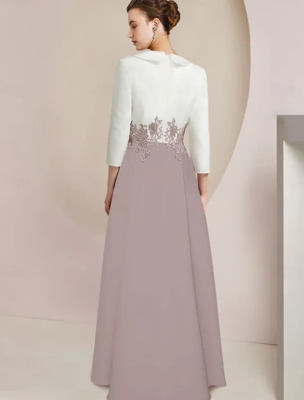 Two Piece Jumpsuit / Pantsuit Mother of the Bride Formal Wedding Guest Elegant Party V Neck Ankle Length Crepe Lace 3/4 Length Sleeve with Appliques Color Block free custom size