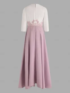 Two Piece Jumpsuit / Pantsuit Mother of the Bride Formal Wedding Guest Elegant Party V Neck Ankle Length Crepe Lace 3/4 Length Sleeve with Appliques Color Block free custom size