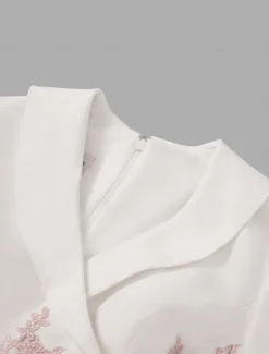 Two Piece Jumpsuit / Pantsuit Mother of the Bride Formal Wedding Guest Elegant Party V Neck Ankle Length Crepe Lace 3/4 Length Sleeve with Appliques Color Block free custom size