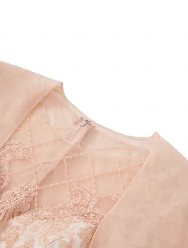 Two Piece Sheath Beach Wedding Mother of the Bride Dress Wedding Guest Elegant Jewel Neck Knee Length Chiffon Lace 3/4 Length Sleeve Wrap Included Jacket Dresses with Beading Appliques