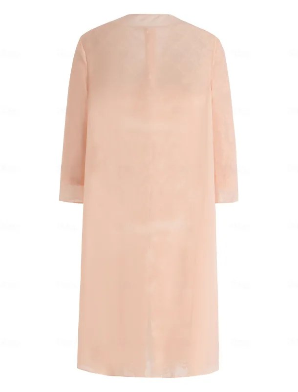 Two Piece Sheath Beach Wedding Mother of the Bride Dress Wedding Guest Elegant Jewel Neck Knee Length Chiffon Lace 3/4 Length Sleeve Wrap Included Jacket Dresses with Beading Appliques