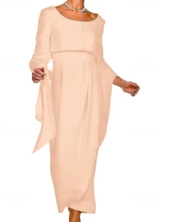 Two Piece Sheath Mother of the Bride Dress Wedding Guest Elegant Square Neck Ankle Length Stretch Fabric Sleeveless Short Jacket Dresses with Buttons Pleats Race Day Dress