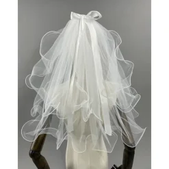 Two-tier Classic / Sweet Wedding Veil Elbow Veils with Satin Bow 23.62 in (60cm) Lace
