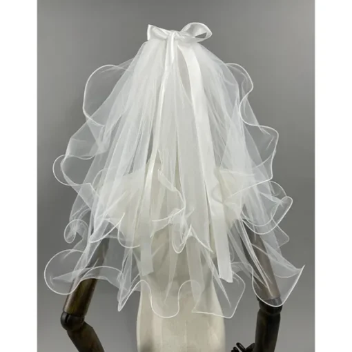 Two-tier Classic / Sweet Wedding Veil Elbow Veils with Satin Bow 23.62 in (60cm) Lace