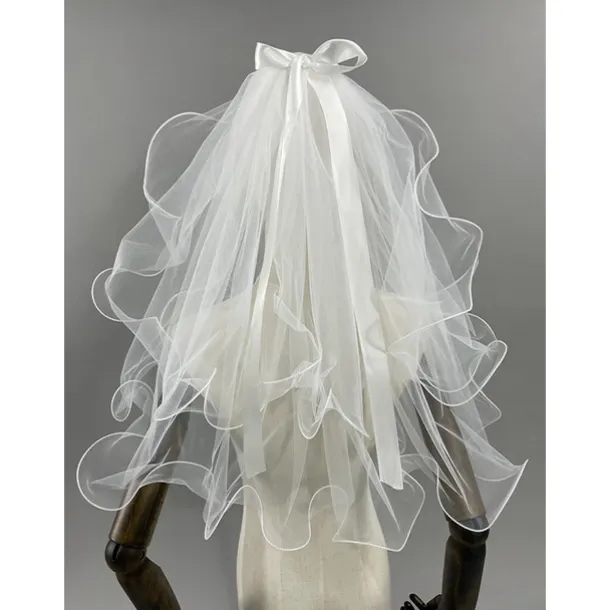 Two-tier Classic / Sweet Wedding Veil Elbow Veils with Satin Bow 23.62 in (60cm) Lace