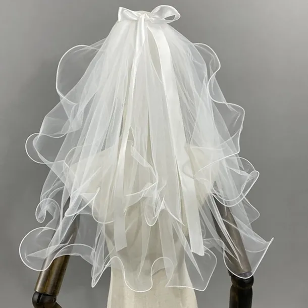 Two-tier Classic / Sweet Wedding Veil Elbow Veils with Satin Bow 23.62 in (60cm) Lace