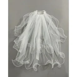 Two-tier Classic / Sweet Wedding Veil Elbow Veils with Satin Bow 23.62 in (60cm) Lace