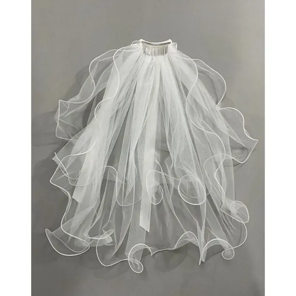 Two-tier Classic / Sweet Wedding Veil Elbow Veils with Satin Bow 23.62 in (60cm) Lace