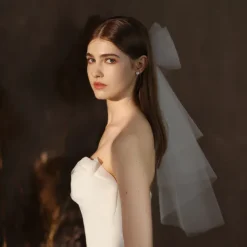 Two-tier Cute Wedding Veil Elbow Veils with Pure Color Tulle