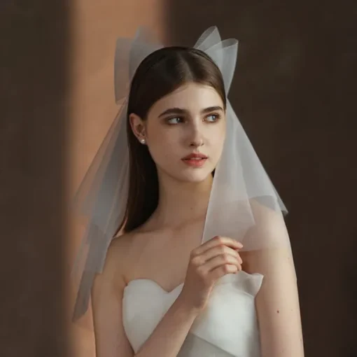 Two-tier Cute Wedding Veil Elbow Veils with Pure Color Tulle
