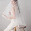 Two-tier Japan and Korea Style Wedding Veil Fingertip Veils with Fringe 62.99 in (160cm) Cotton / nylon with a hint of stretch / Drop Veil