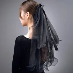 Two-tier Personalized / Pearls Wedding Veil Elbow Veils with Faux Pearl / Satin Bow Tulle