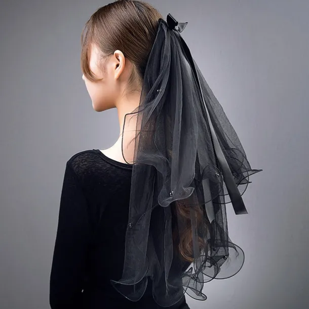 Two-tier Personalized / Pearls Wedding Veil Elbow Veils with Faux Pearl / Satin Bow Tulle