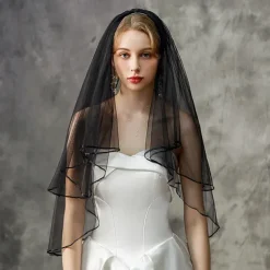 Two-tier Stylish / Classic & Timeless Wedding Veil Elbow Veils with Flower Comb / Pure Color Tulle