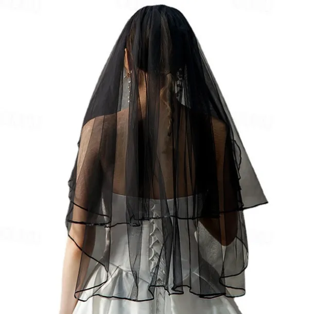 Two-tier Stylish / Classic & Timeless Wedding Veil Elbow Veils with Flower Comb / Pure Color Tulle