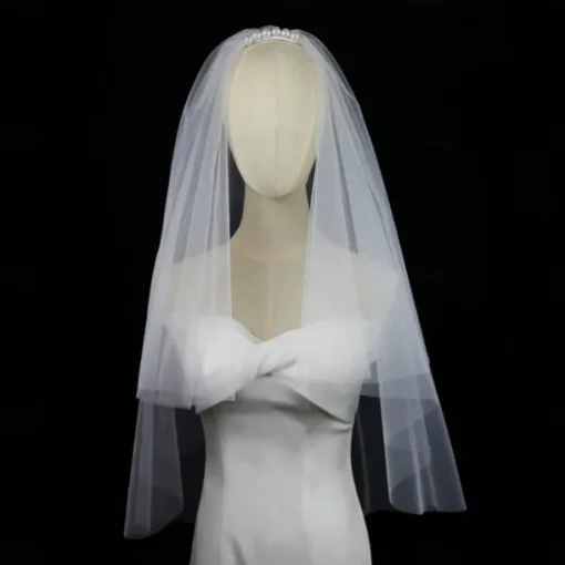 Two-tier Stylish / Sweet Wedding Veil Elbow Veils with Faux Pearl / Pure Color 30 cm Tulle