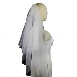 Two-tier Stylish / Sweet Wedding Veil Elbow Veils with Faux Pearl / Pure Color 30 cm Tulle