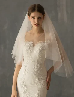Two-tier Sweet Wedding Veil Elbow Veils with Solid Tulle / Drop Veil