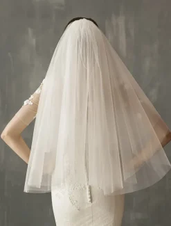 Two-tier Sweet Wedding Veil Elbow Veils with Solid Tulle / Drop Veil